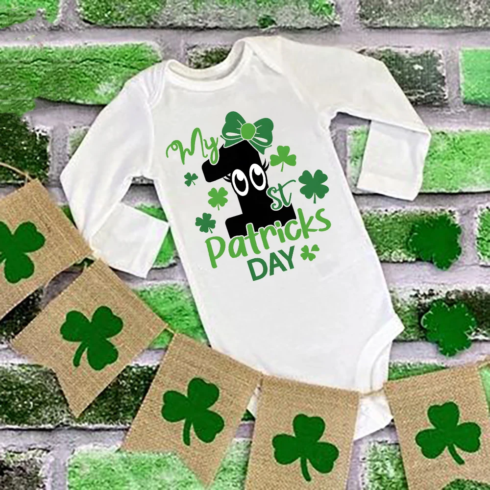 

Baby 1st St. Patrick's Day Print Bodysuits Boys Girls Clothing Newbron First St. Patrick's Day Gift Romper Infant Bodysuit