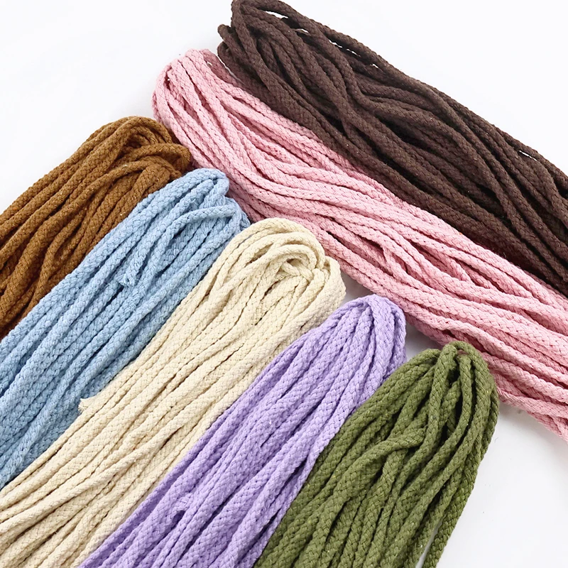 

10-50M 8 Shares Twisted Rope 5mm Macrame Colored Cords Cotton Cord for Shoes Waistband Sweatshirt Drawstring Sewing Accessories