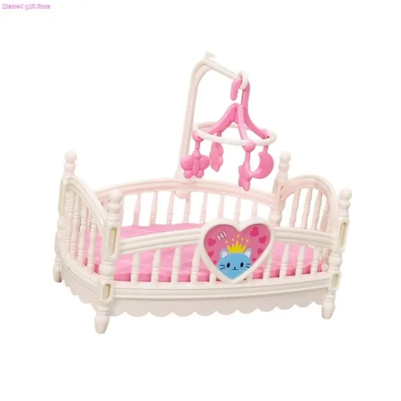 D0JC Miniature Pretend Play Cradle Bed Dollhouses Furniture Safe Plastic Design Nursery Accessory