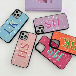 Personalised Initial Letters Luxury PU Leather Case for iphone 14 13 Pro Max 12 11 Pro Max XS XR 7 8 Plus SE Covers Moon & Stars