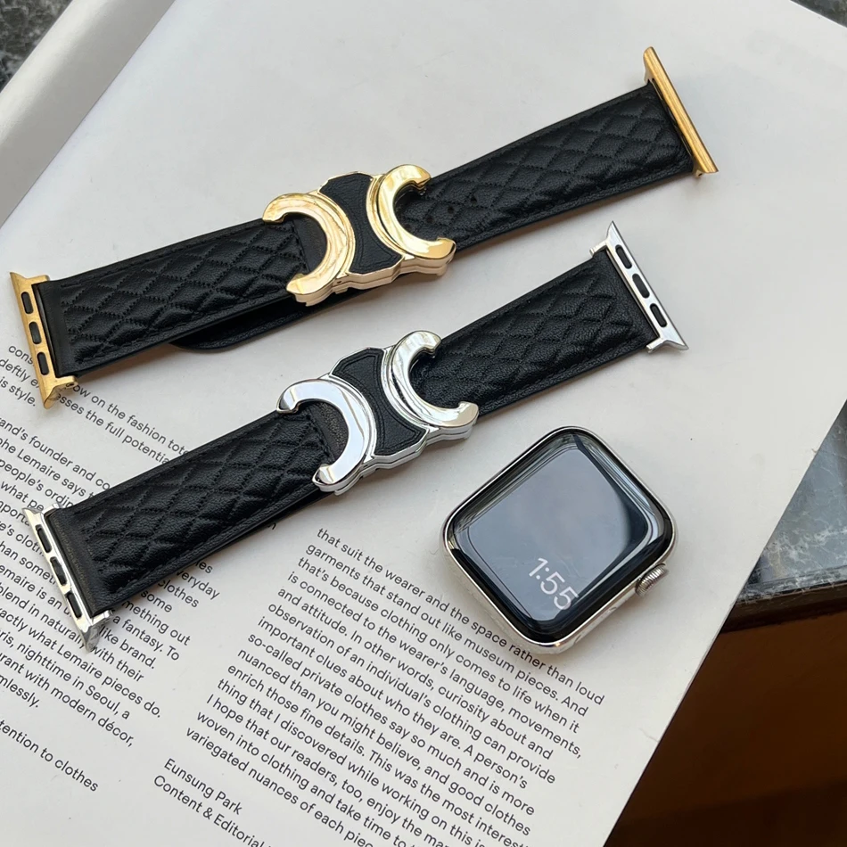 Luxury C Leather Strap For Apple Watch Series 10 UItra 2 9 8 7 6 5 4 SE Band iWatch 38/40/41/42/44/45/46/49 mm Magnetic Bracelet