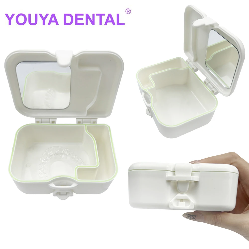 

1Pcs Portable Braces Box Denture Storage Box Mouth Guard Container Denture Case Sealed Plastic Box Holder With Mirror