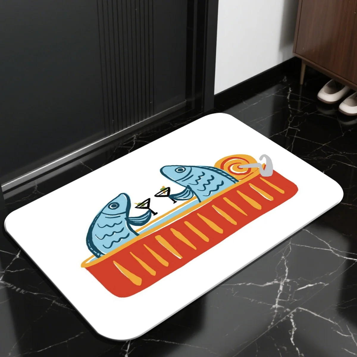 Funny Fish Doormat, Cute Cartoon Sushi Entrance Rug, Kawaii Seafood Floor Mat, Non-Slip Home Decor for Entryway & Kitchen