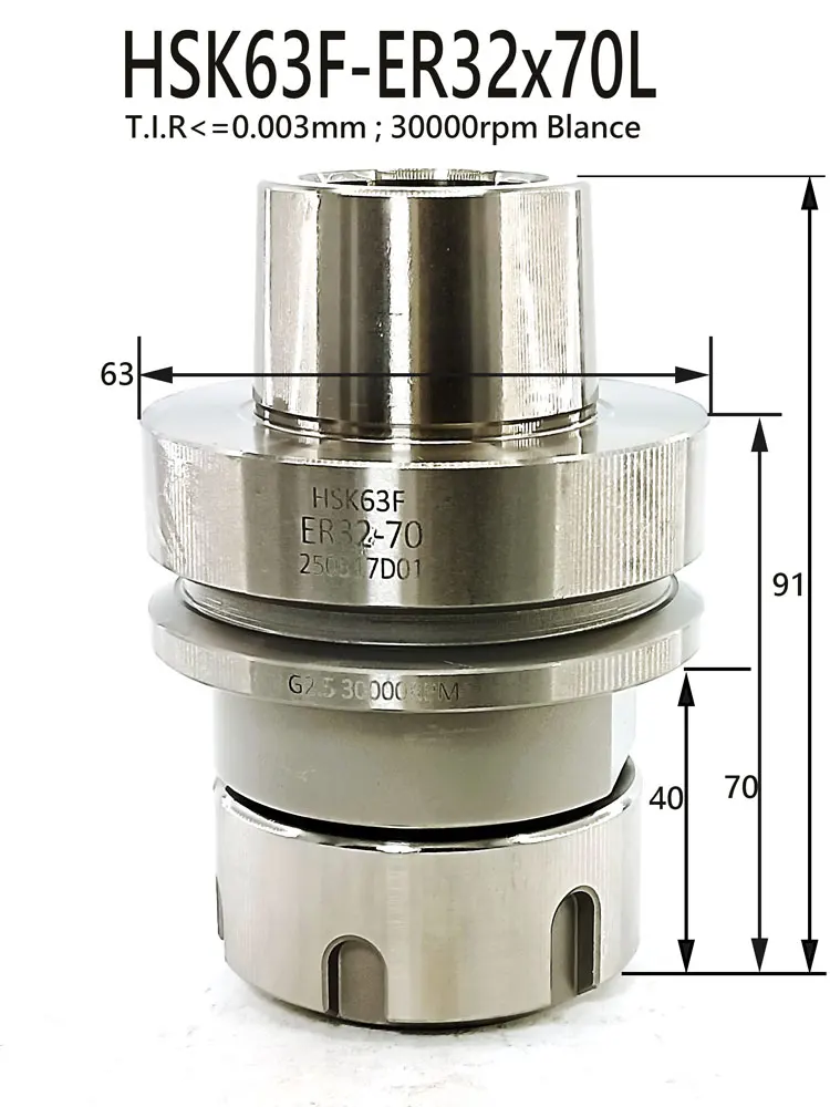 HSK63F-ER32-70L CNC Tool Holder 0.003mm Precision | 30000rpm High Speed | ER32 Collet Chuck for ATC Router | Plastic Case Packag
