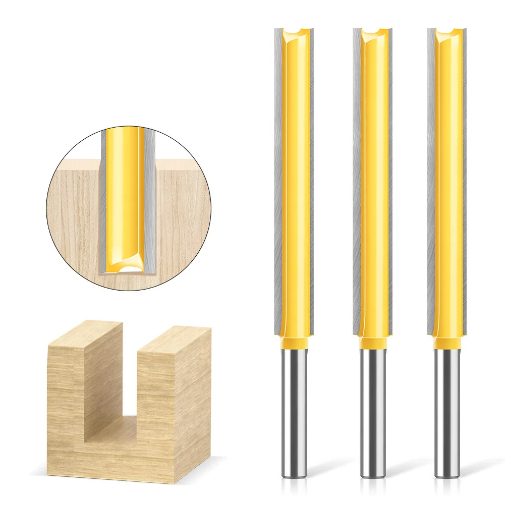 

1 PC 1/4" 6.35MM 6MM Shank Milling Cutter Wood Carving Slotting Lengthened Straight Cutter Double Blade Straight Router Slotting