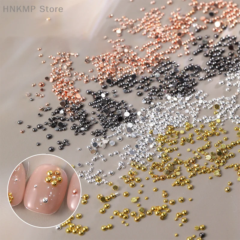 Mini Half-round Steel Beads Nail Jewelry Rose Gold Gold Silver Copper Solid Flat Bottom Hemisphere Willow Nail Nail Decorations