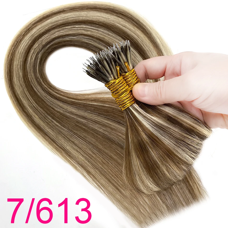100% Human Hair Straight Nano Rings Real Human Natural Hair Extensions Remy Micro Beads Ring Hair Extension Highlights 30Inch