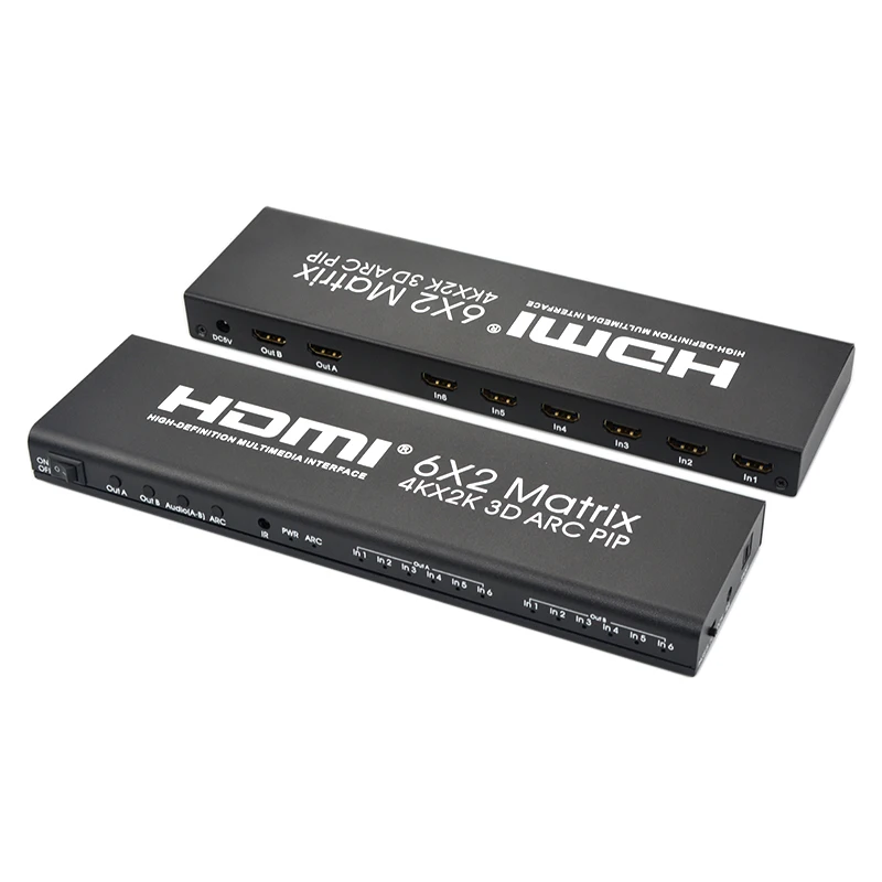 6X2 HDMI Matrix 4K@30hz 1080p@60Hz True Martrix HDMI Switch Box Splitter 6 In 2 Out 4K 3D ARC Audio Video Converter Two Display