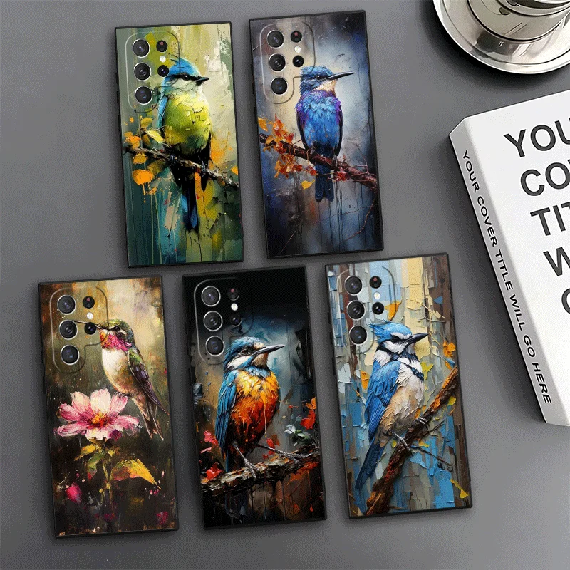 Bird Oil Painting Style Phone Case For Samsung Galaxy S24 S25 S26 Ultra S23 Plus S22 S21 FE S20 + Edge Pattern Customized Cover