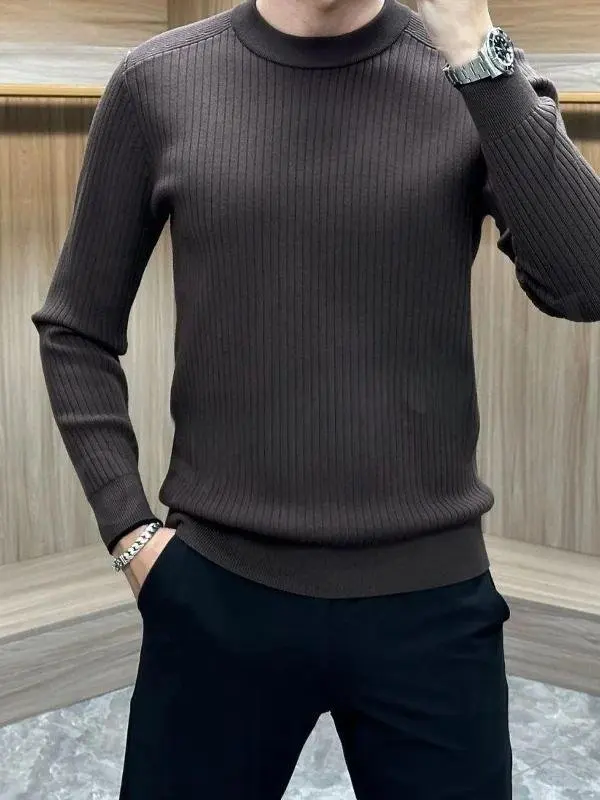 

Корейский мужской вязаный длинный светящийся круглый свитер Ne, облегающий зимний модный повседневный удобный свитер средней длины Base irt