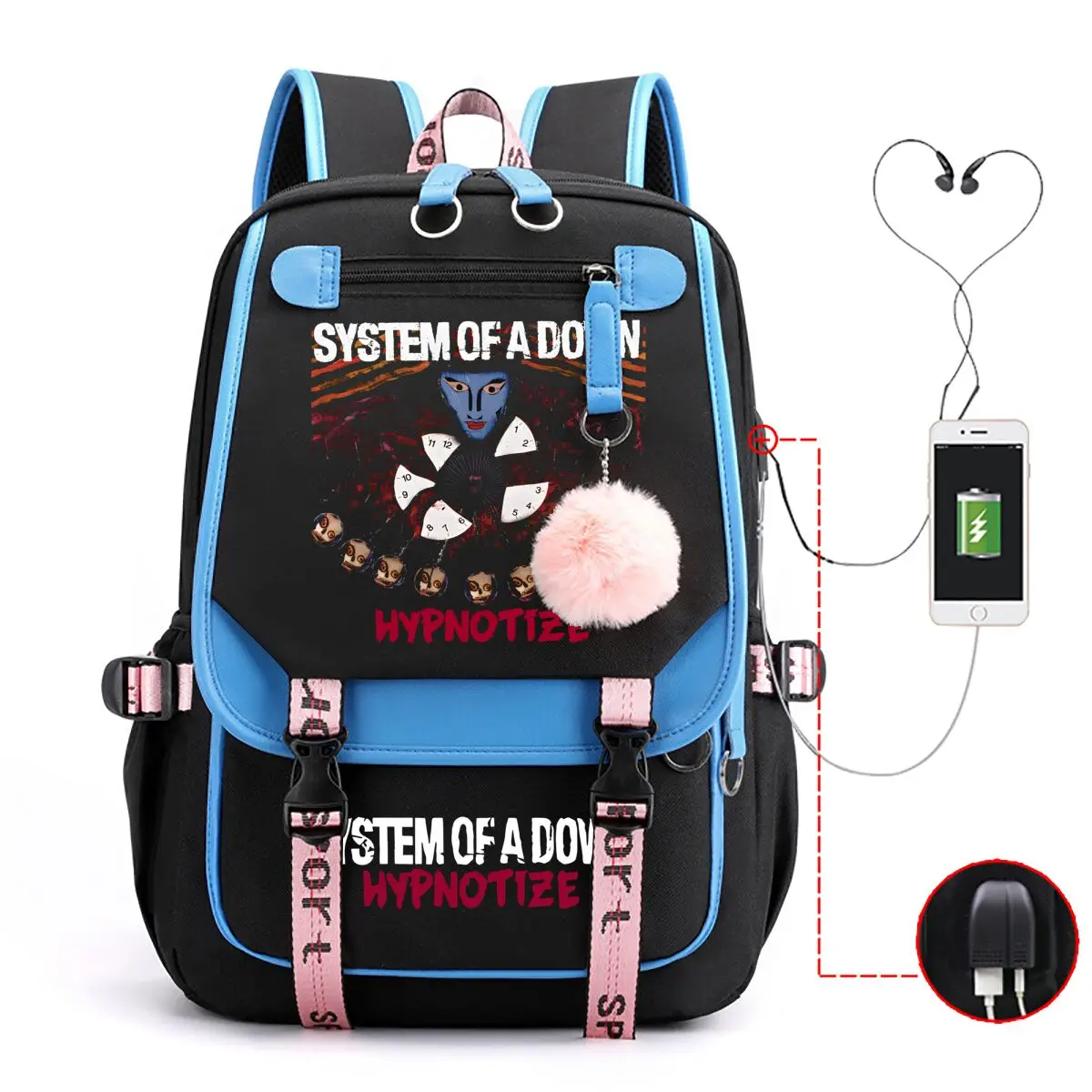 Rock Band Backpack Student Boys Girls BookBag Kids School Bag Laptop Shoulder Bags for Men Women Laptop Usb Port Bag