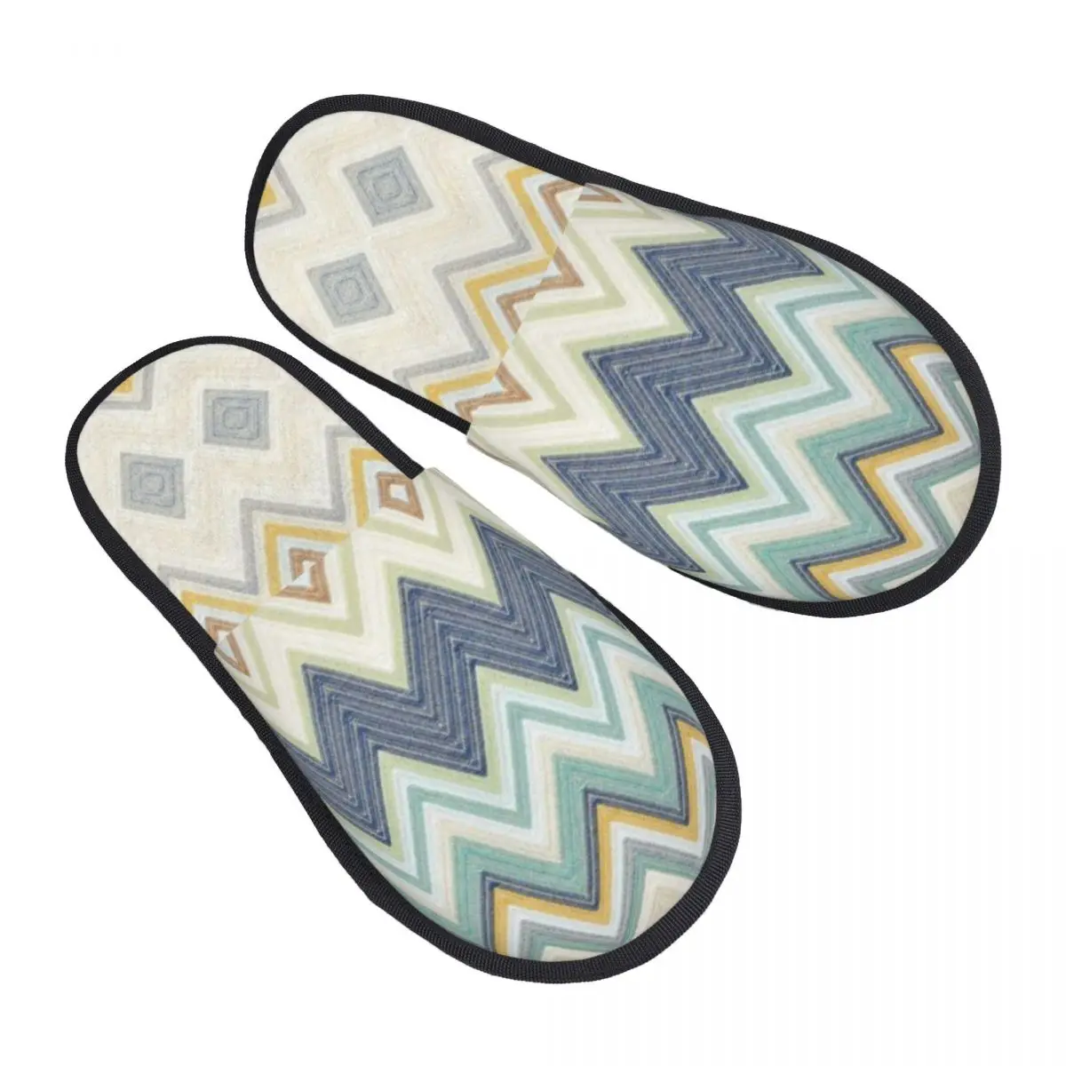 Custom Multicolore Zig Zag Guest Slippers for Hotel Women House Slipper