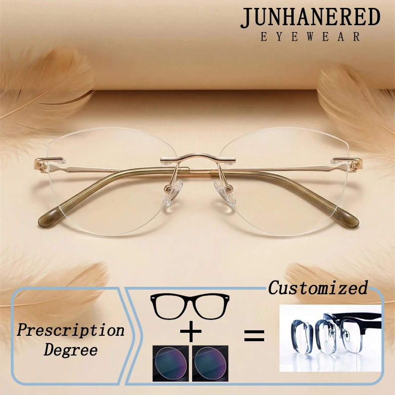 

Fashion Women Cat Eye Frameless Lightweight Photochromic Prescription Glasses Anti Blue Ray Hyperopia Myopia Astigmatism Eyewear