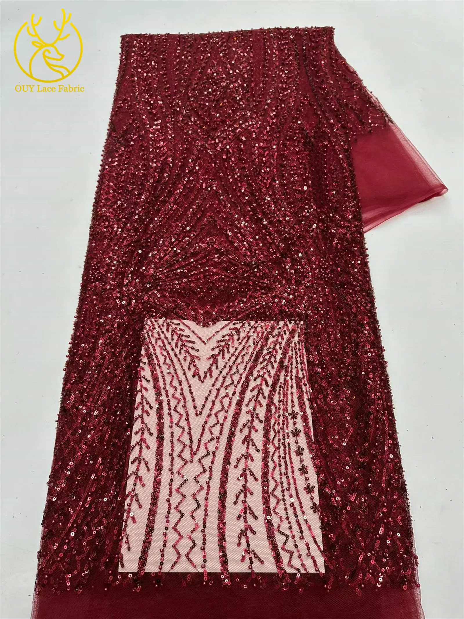 Exquisiter bunter afrikanischer Perlen-Mesh-Spitzenstoff, 5 Yards, hochwertiger französischer Tüll-Spitzenstoff zum Nähen von Brautkleidern – Detail 12