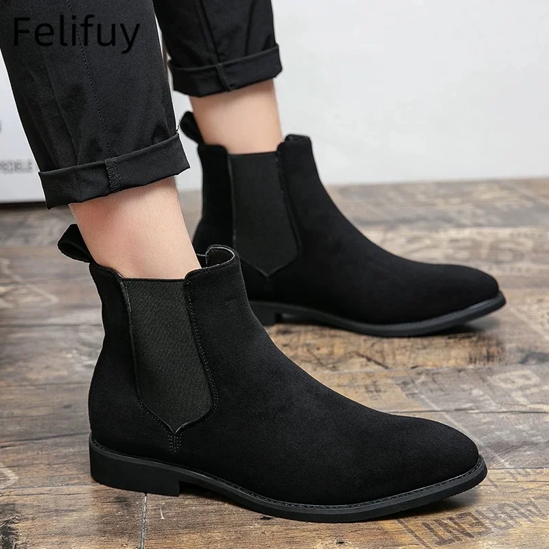 Nuevas botas Chelsea marrones, negras y rojas para hombres, botines aterciopelados para hombres de negocios, botas de vaquero hechas a mano para