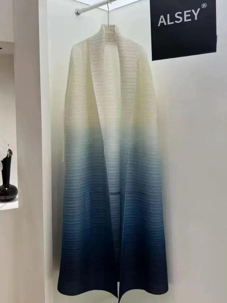 2025 Fold Gradual Change Color Fashion Double Lapel Versatile Cardigan Robe Muslim Women Coat