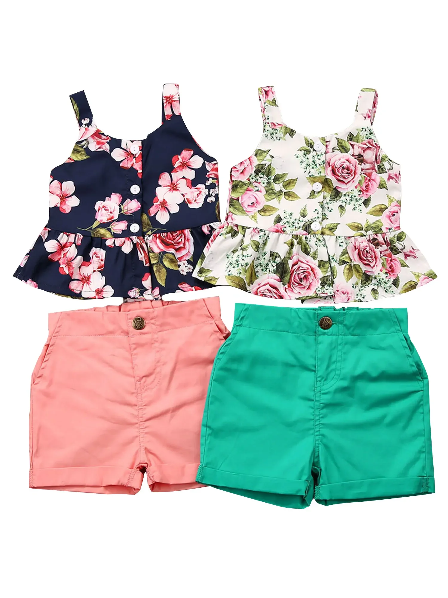 

2020 Baby Summer Clothing 1-6y Floral Newborn Baby Girl 2pcs Clothes Vest Tops Shorts Pants Outfits Set