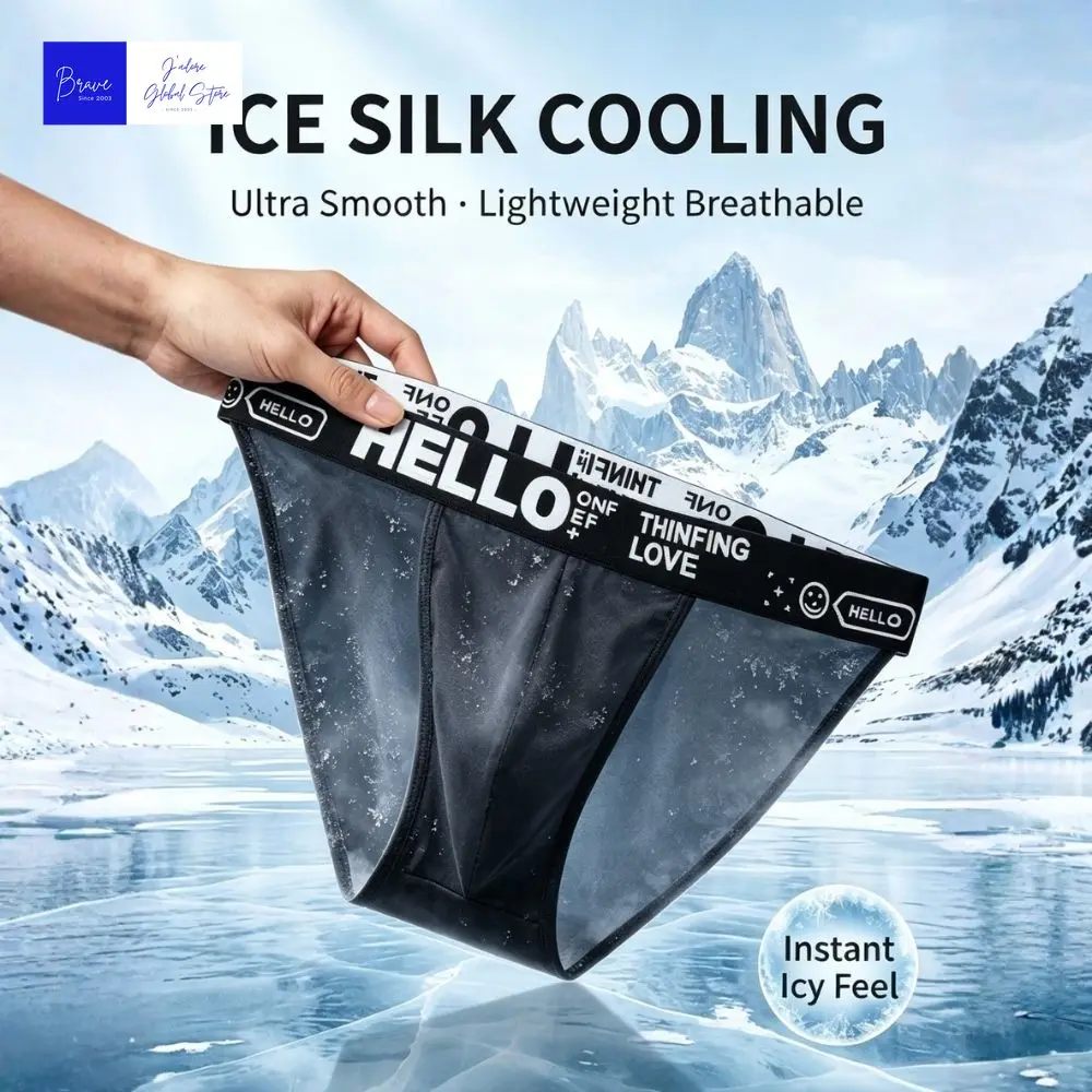 1/3 Pcs Men Ice Silk Briefs Hello Letter Waistband Moisture Wicking Breathable Athletic Gym Underwear for Bodybuilder Daily Wear