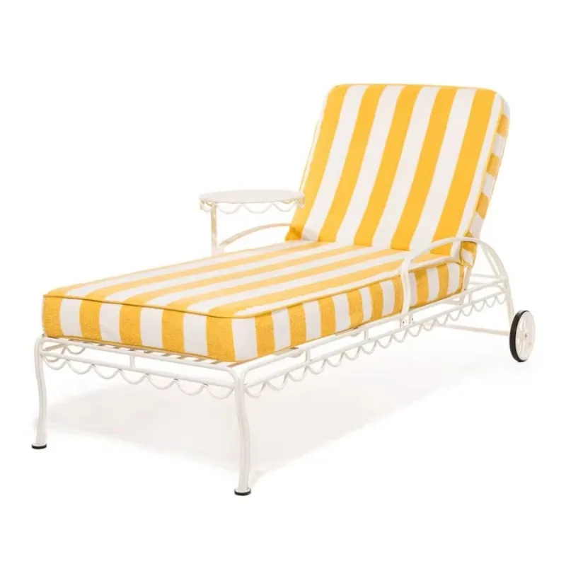 High End Customized Yellow and White Striped Summer Classic Outdoor Sun protection Adjustable Lounge Chair