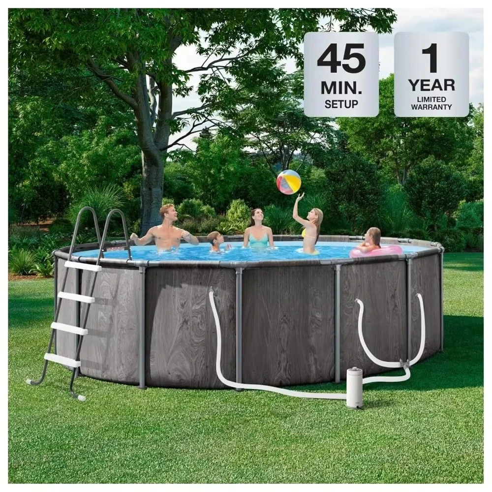 15ft x 48in Round Above Ground Pool Set with Steel Frame, 1000 GPH Filter Pump, Ladder, Cover & Ground Cloth, Custom