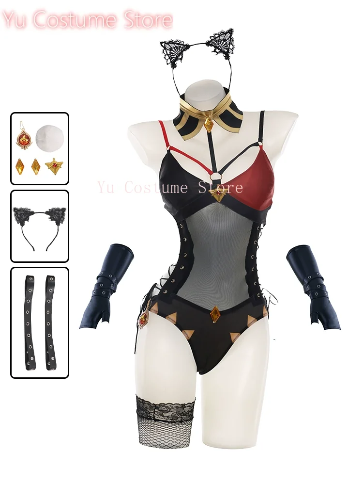 Yu Genshin Impact Strappy Bunny Girl Blazing Lion Dehya Woman Cosplay Costume Cos Game Anime Party Uniform Hallowen Play Role