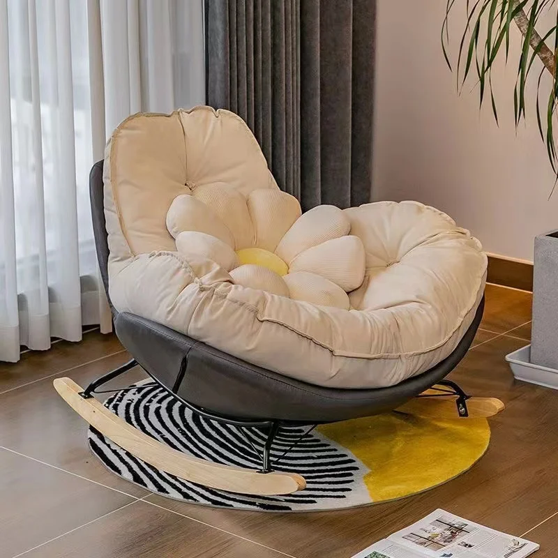 E LIFE Single Rocking Chair Lazy Sofa Balcony Living Room Bedroom Leisure Can Lie Can Sleep Luxury Eggshell Penguin Chair