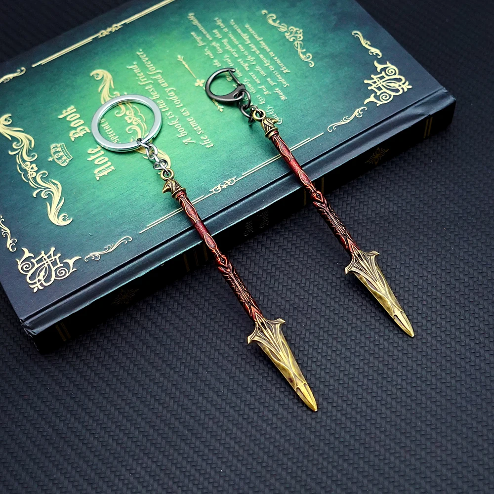 12cm Spear of Leonidas AC Assassin Keychain Game Peripheral Prometheus Metal Creed Weapon Accessories Key Ring Pendant llaveros