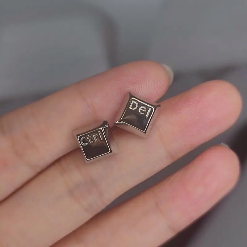 New Trendy Silver Color Stud Earrings Ctrl Del Keyboard Funny Asymmetric For Women Girl Gift Fashion Jewelry Dropship Wholesale
