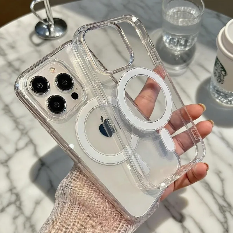 

For Magesafe Magnetic Transparent Wireless Charge Case for IPhone 17 Air Pro Max Plus Mini Shockproof PC Cover Smartphone