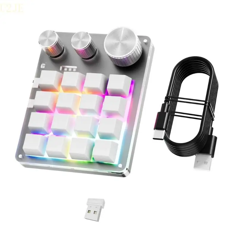 teclado Macro programable U2JE Hotswapable con 16 keys y 3 perillas Bluetooth-compatible para juegos o tareas oficina