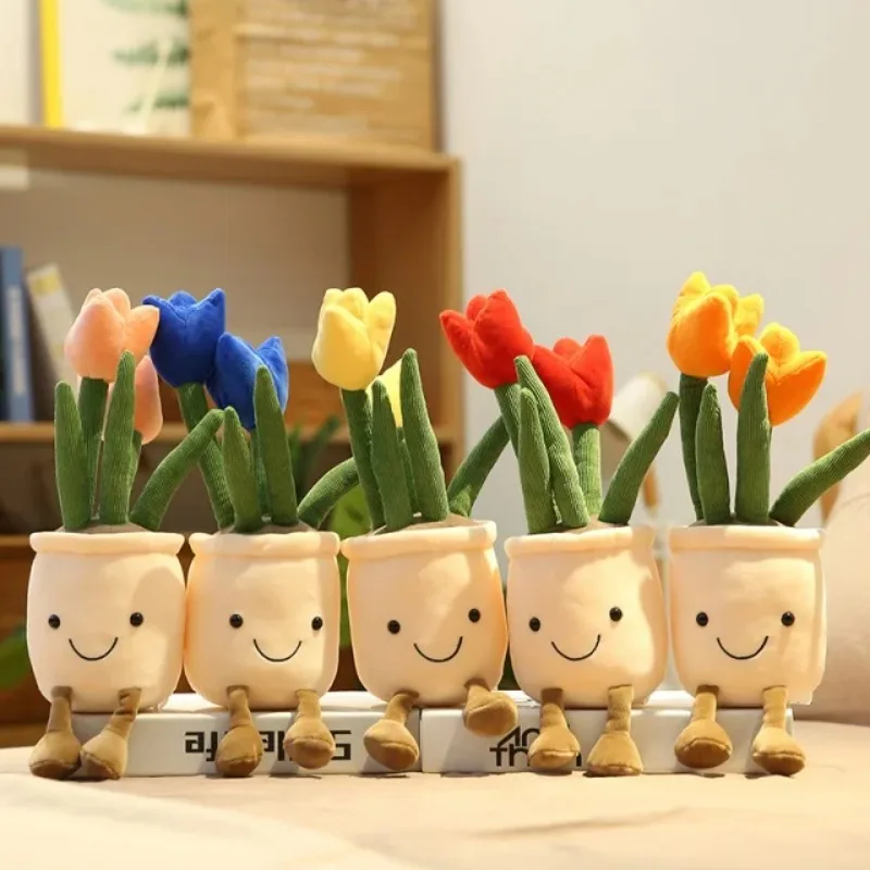 Peluche de Tulipán Realista, Juguete de Peluche Suave, Flor en Maceta, Decoración para el Hogar, Sala de Estar, Regalo para Niñas, Decoración Realista para Estantería