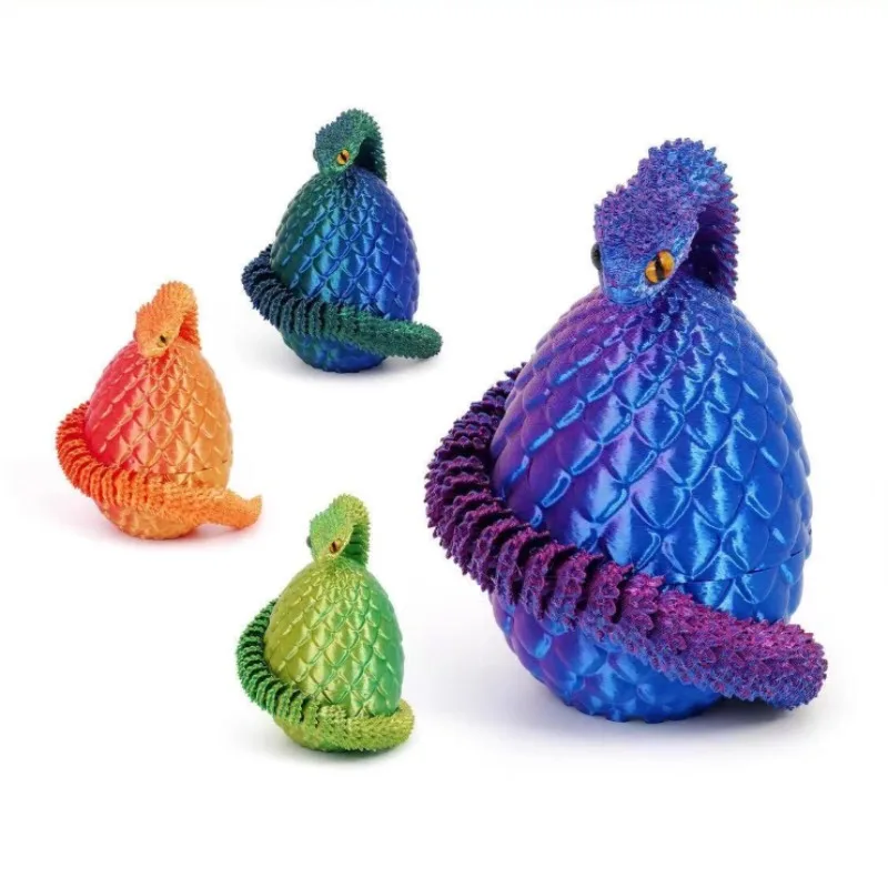 ​​Movable 30CM Articulated Viper with 8.5CM Dragon Egg Set 3D Printed Holographic Snake Figurines Decor for Christmas Gifts