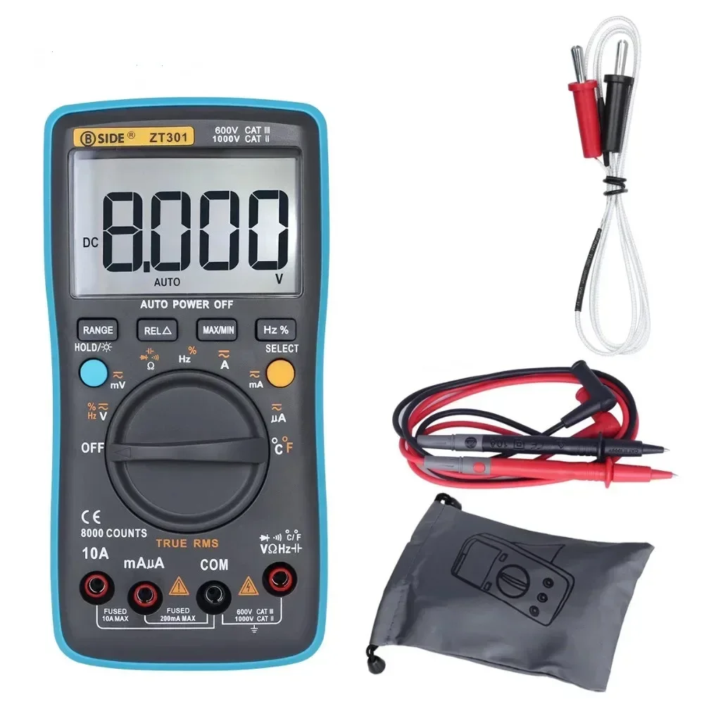 BSIDE Digital Multimeter ZT301 True-RMS DC/DA Voltmeter Ammeter multimeter Professional DMM Resistance Ohm Cap Temp Tester Meter