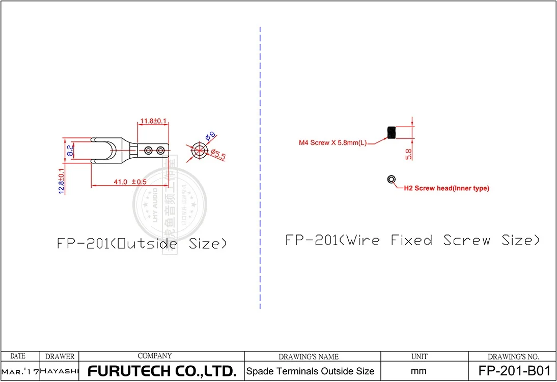 4 Stück/FURUTECH FP201 rhodiniert vergoldet Fever Lautsprecher Lautsprecherkabel Y-Yoke-Stecker
