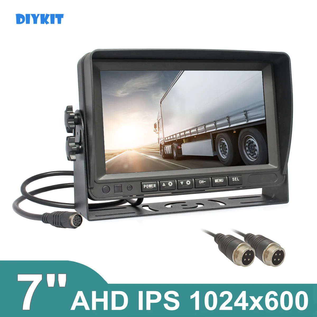 

DIYKIT 7inch AHD IPS Car Monitor Rear View Monitor Max Support 1080P AHD Camera with 2 x 4PIN Video Input 12V-24V DC