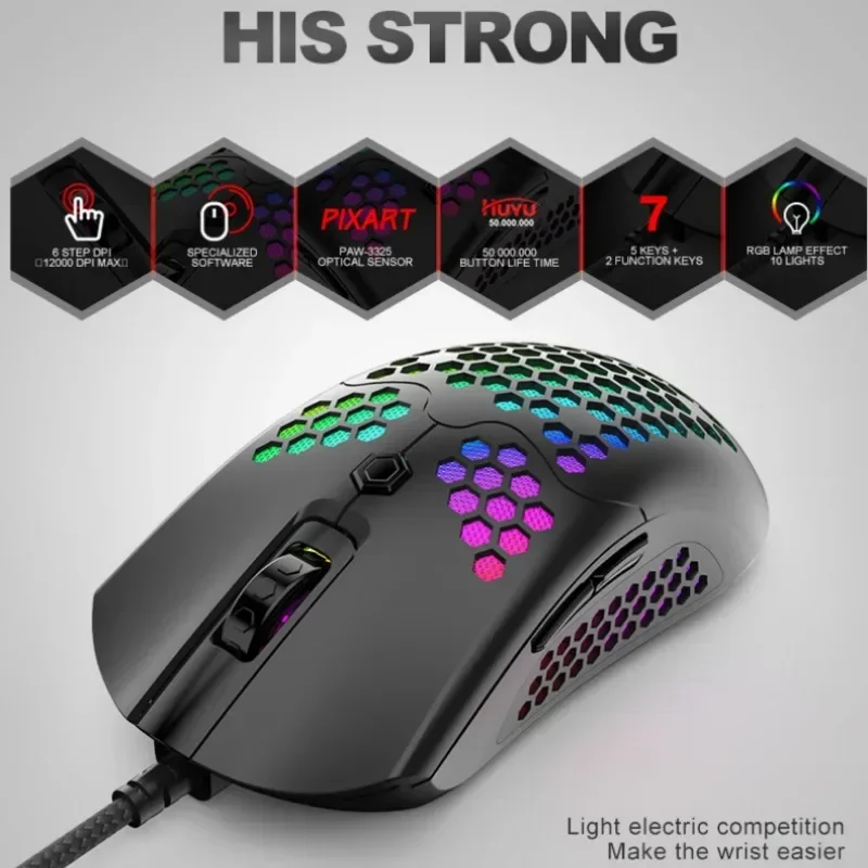 2022 usb wired gaming mouse 7 botões rgb luz celular óptico usb computador mouse jogo ratos para computador portátil accessorie