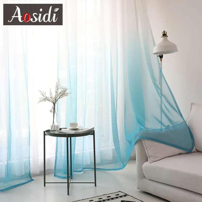 Modern gradient color window tulle curtains for living room bedroom organza voile curtains Hotel Decoration blue Sheer curtains