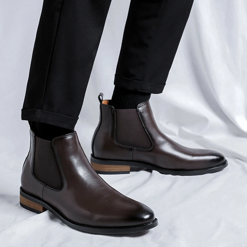 Top Grade Men Chelsea Boots Genuine Leather High Quality British Style Business Leisure High-Top Men Shoes Retro Men Ankle Boots
