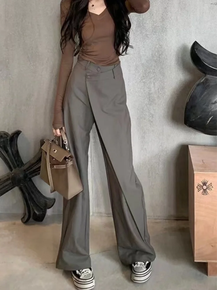 Women Suit Pants 2025Autumn Winter New Plus Size Women's Pants Unique Irregular Wide Leg High Waisted Straight Casual Trousers