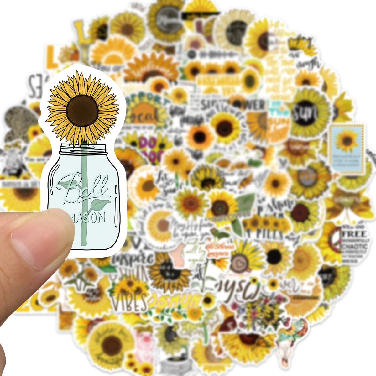 100pcs You Are My Sunshine Sunflower Cartoon Graffiti Stickers Laptop Phone Car Book DIY Cute Gift PVC Waterproof Stickers Pack