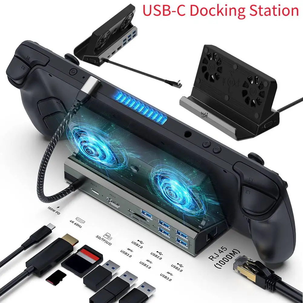 11/10/9 In 1 USB-C Docking Station For Steam Deck Game Dock Console Hub Gigabit Ethernet 1000Mbps Dock Stand For ROG Ally Game