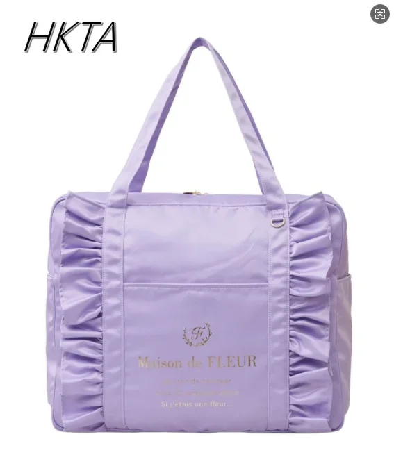 New Satin Lotus Leaf Lace Japanese Bag Womens Spring Summer Sweet Cute Handbag Girls Pleated Letter Printed Shoulder Bag Ladies