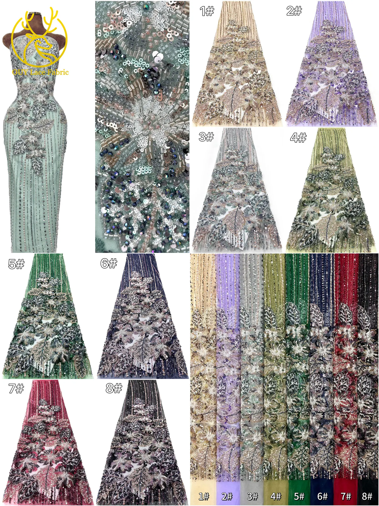 Haute Couture Afrikanischer Schwer Perlenverzierter Spitzenstoff 2026 Hochwertige Französische Pailletten-Spitze Nigerianischer Spitzenstoff für Party- und Hochzeitskleider – Detail 3