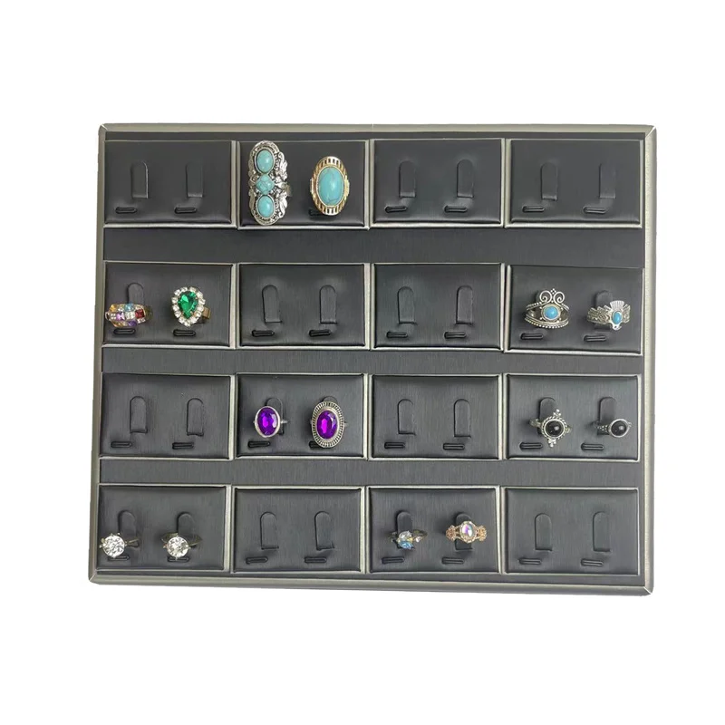 

16-Grids Double Rings Tray Black Jewelry Display Counter Window Showcase Jewelry Storage Organizer Ring Display Earrings