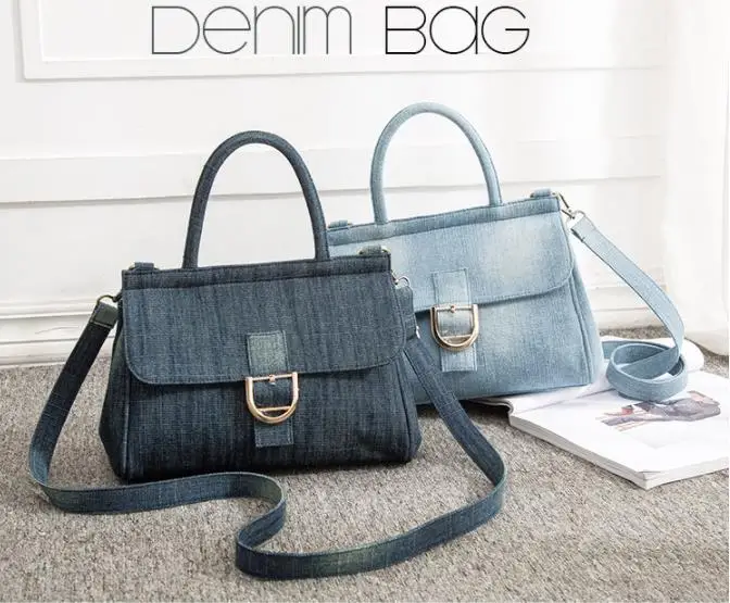 

Women's Denim Bag 2023 New Jean Bag Fashion Dark Blue Light Blue Canvas Crossbody Bag Simple Denim Tote Bag For Ladies