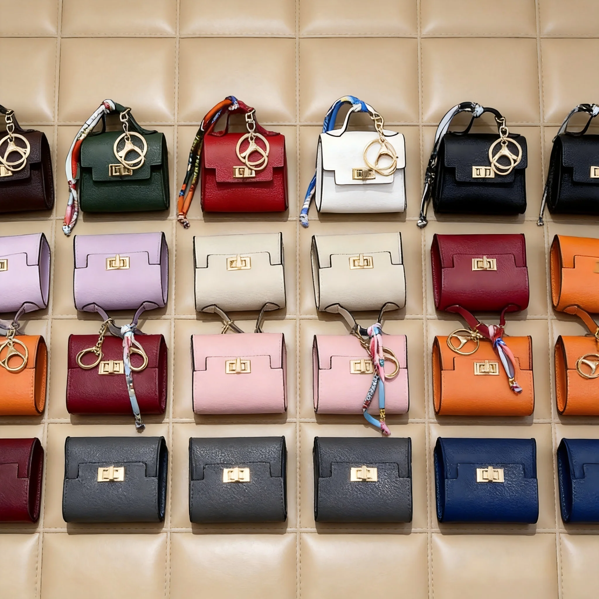 Mini Pingente de Bolsa Quadrado de Couro, Charmoso e de Luxo Leve, Acessório de Decoração Fashion, Chaveiro Criativo e Porta-Moedas