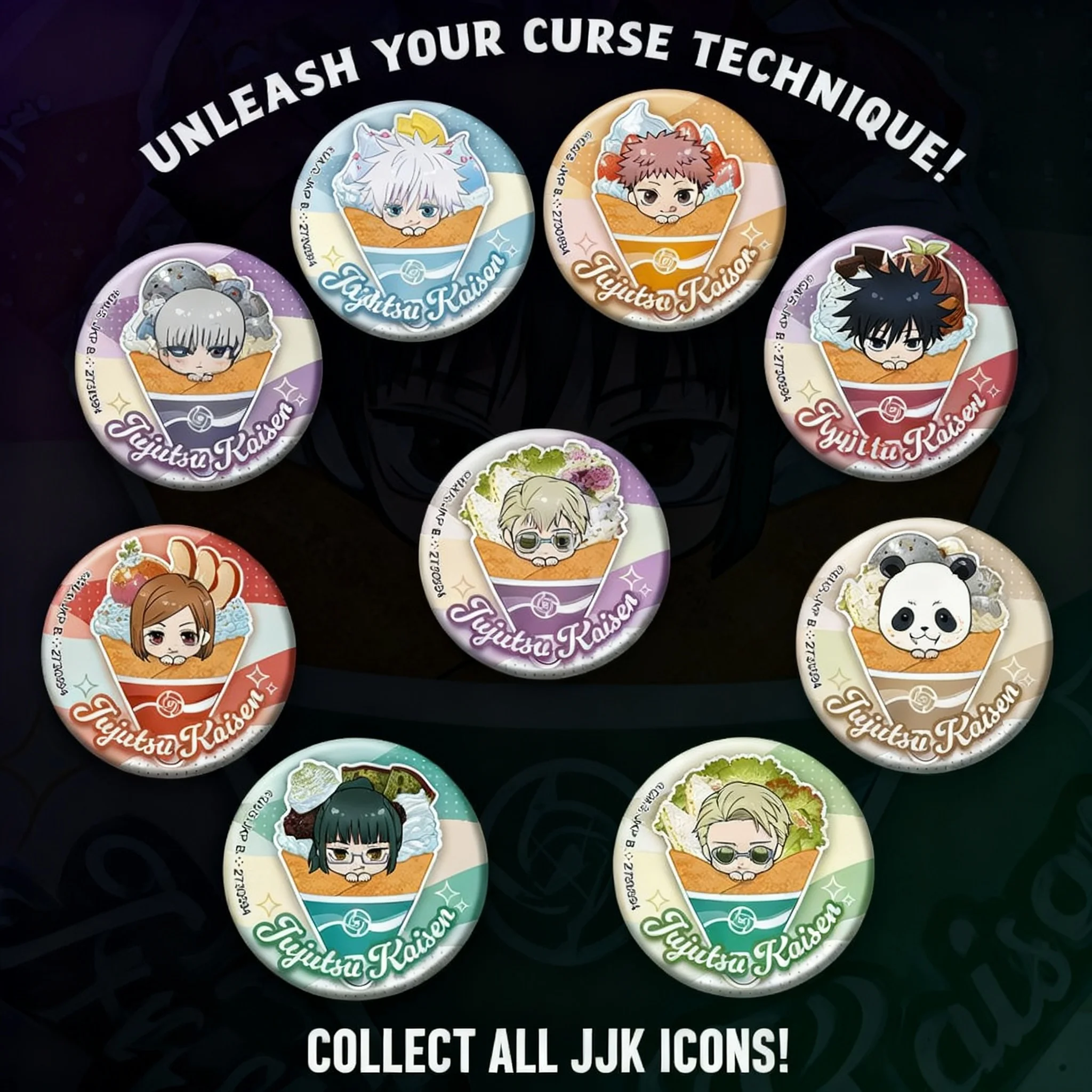 

Набор значков-брошей по аниме Jujutsu Kaisen: Юдзи Итадори, Нобара Кугисаки, Сатору Годжо, Инумаки Тоэ. Аксессуары для рюкзаков.