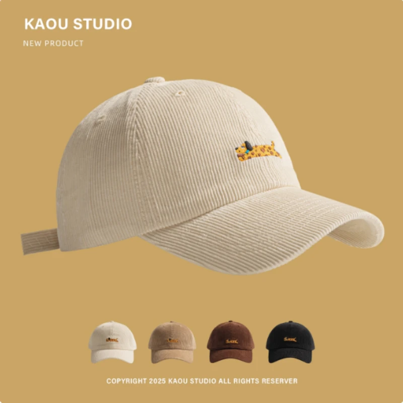 

New Cute Cartoon Puppy Embroidered Baseball Cap Men and Women Fashion Autumn and Winter Corduroy Versatile Adjustable Sports Hat