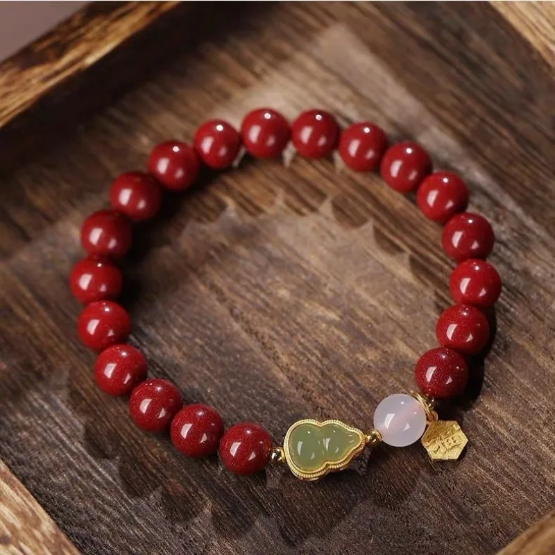 Red Cinnabar Gourd 6mm Beads DIY Bracelet Designer Gift Jewelry Luxury Energy Real Vintage Bangle Natural Amulet Customized