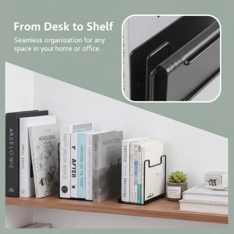 2Pcs Burr-free Wrought Metal Bookends Simple Smooth Desktop Book Stand for Office Home Book Magazine Organizer Holder